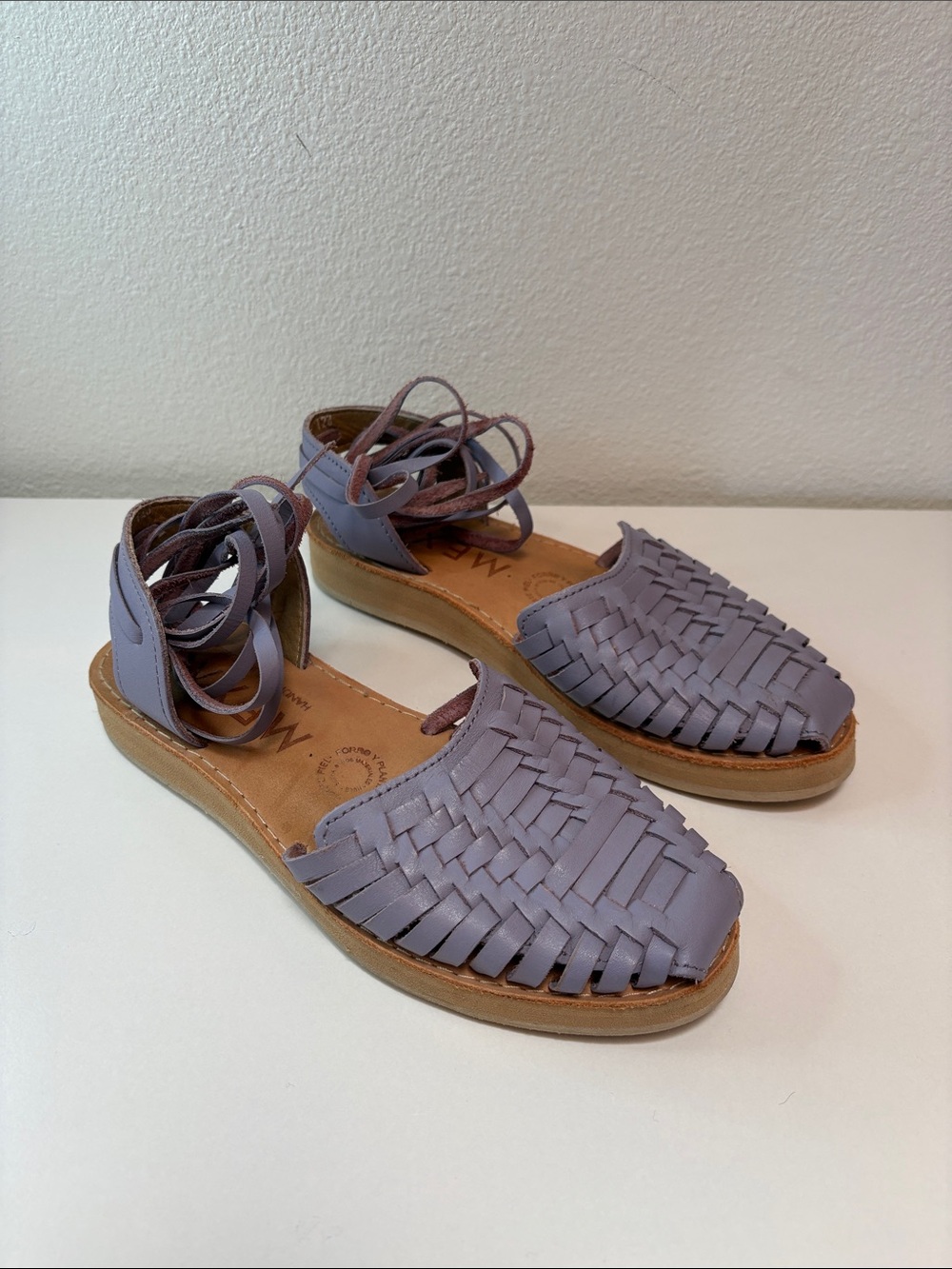Mexas Lilac Woven Ankle-Tie Sandals